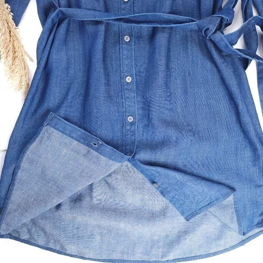 Loft Blue Lyocel Linen Blend Button Down Dress Sz Xs - Picture 3 of 11